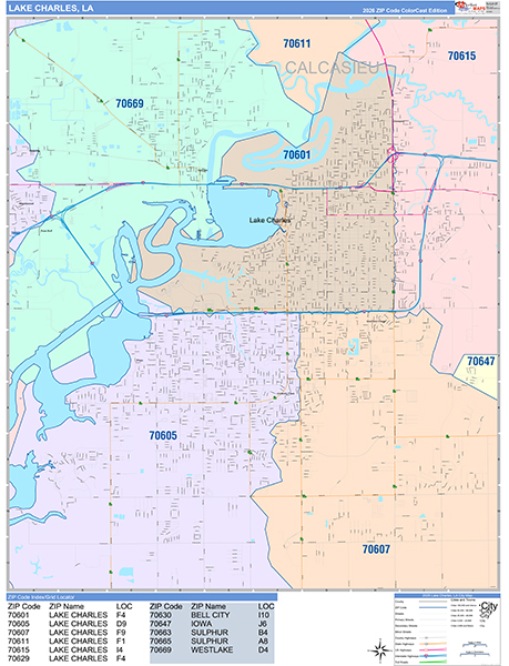 Lake Charles, LA Zip Code Map